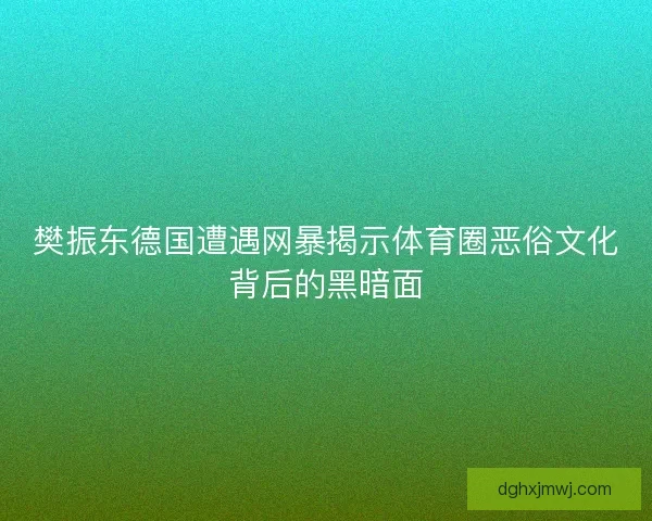 樊振东德国遭遇网暴揭示体育圈恶俗文化背后的黑暗面 樊振东德国遭遇网暴揭示体育圈恶俗文化背后的黑暗面